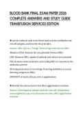 BLOOD BANK FINAL EXAM PAPER 2026 &NewLine;COMPLETE ANSWERS AND STUDY GUIDE &NewLine;TRANSFUSION SERVICES EDITION 