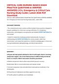 CRITICAL CARE NURSING BASICS EXAM PRACTICE QUESTIONS & VERIFIED ANSWERS &vert; ICU&comma; Emergency & Critical Care Nursing Study Guide &vert; Latest 2026 PDF Download