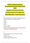 CHESP &lpar;Certified Healthcare &NewLine;Environmental Services Professional&rpar; &NewLine;Exam &NewLine;Questions And Correct Answers &NewLine;&lpar;Verified Answers&rpar; Plus Rationales &NewLine;2025&sol;2026 Q&A &vert; Instant Download 