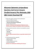Wisconsin Optometry Jurisprudence &NewLine;Questions And Correct Answers &NewLine;&lpar;Verified Answers&rpar; Plus Rationales 2026 &NewLine;Q&A Instant Download Pdf