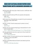 BOH SOP ACTUAL EXAM PAPER 2026&NewLine;QUESTIONS WITH ANSWERS GRADED A&plus;
