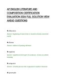 AP ENGLISH LITERATURE AND&NewLine;COMPOSITION CERTIFICATION&NewLine;EVALUATION 2026 FULL SOLUTION VIEW&NewLine;AHEAD QUESTIONS