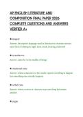 AP ENGLISH LITERATURE AND&NewLine;COMPOSITION FINAL PAPER 2026&NewLine;COMPLETE QUESTIONS AND ANSWERS&NewLine;VERIFIED A&plus;
