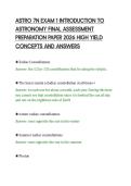 ASTRO 7N EXAM 1 INTRODUCTION TO&NewLine;ASTRONOMY FINAL ASSESSMENT&NewLine;PREPARATION PAPER 2026 HIGH YIELD&NewLine;CONCEPTS AND ANSWERS