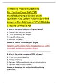Tennessee Precision Machining &NewLine;Certification Exam&colon; CAD&sol;CAM &NewLine;Manufacturing Applications Exam &NewLine;Questions And Correct Answers &lpar;Verified &NewLine;Answers&rpar; Plus Rationales 2025&sol;2026 Q&A &NewLine;&vert; Instant Download Pdf 