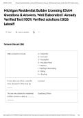 Michigan Residential Builder Licensing EXAM Questions & Answers&comma; Well Elaborated &vert; Already Verified Test &vert;100&percnt; Verified solutions &vert;2026 Latest&excl;&excl;&NewLine;&NewLine;