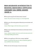 BRAIN AND BEHAVIOR AN INTRODUCTION TO &NewLine;BEHAVIORAL NEUROSCIENCE CERTIFICATION &NewLine;ASSESSMENT 2026 VERIFIED ANSWERS &NewLine;GRADED A&plus; 