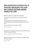 BRAIN AND BEHAVIOR AN INTRODUCTION TO &NewLine;BEHAVIORAL NEUROSCIENCE FINAL PAPER &NewLine;2026 COMPLETE QUESTIONS ANSWERS &NewLine;PREMIUM STUDY GUIDE 