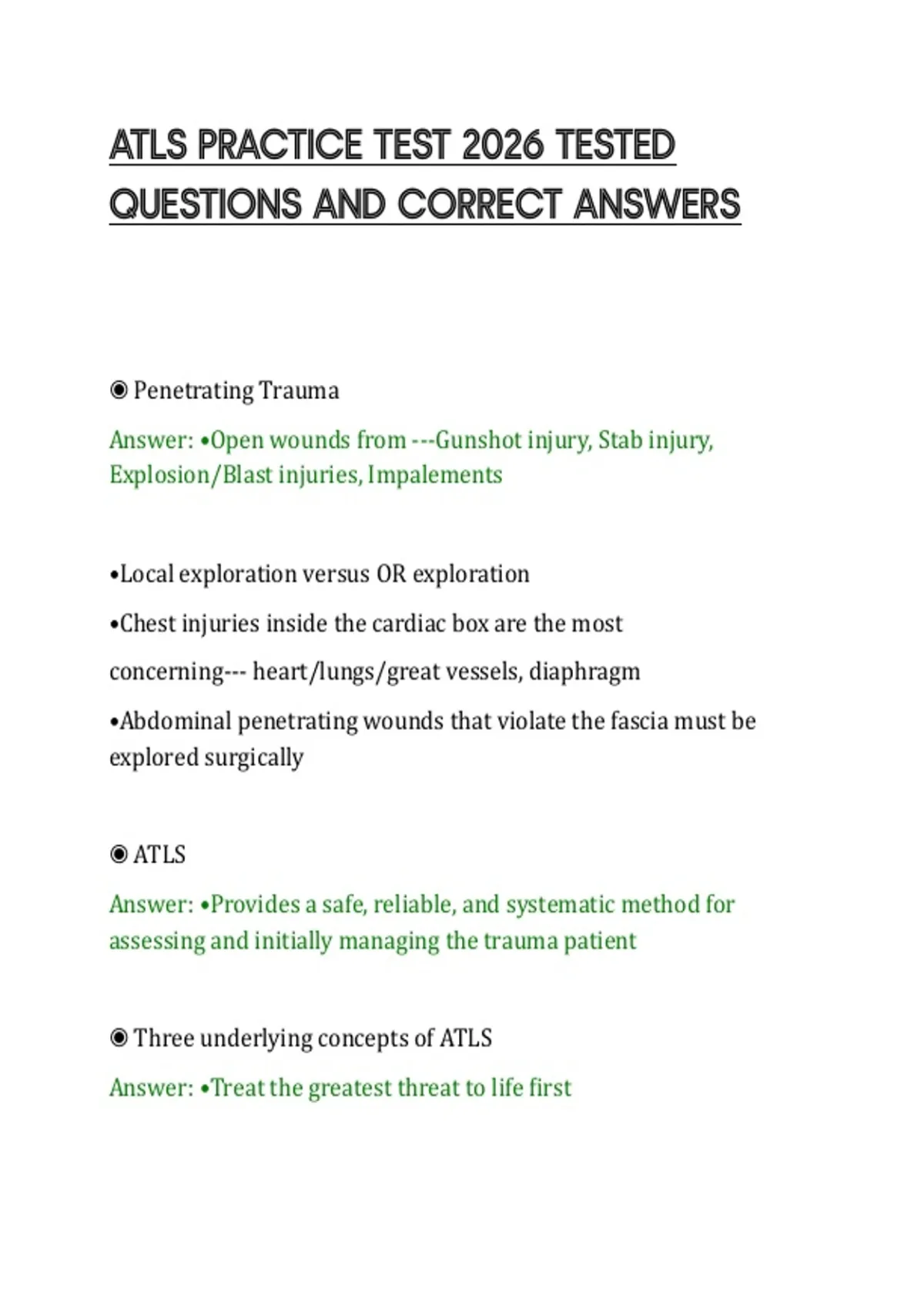 ATLS PRACTICE TEST 2026 TESTED QUESTIONS AND CORRECT ANSWERS - ATLS ...