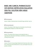 BASIC AND CLINICAL PHARMACOLOGY&NewLine;15TH EDITION CERTIFICATION EVALUATION&NewLine;2026 FULL SOLUTION VIEW AHEAD&NewLine;QUESTIONS