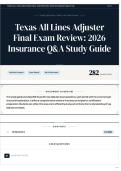 Texas All Lines Adjuster Final Exam Review  2026 Insurance Q&A Study Guide