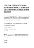 C841 LEGAL ISSUES IN INFORMATION&NewLine;SECURITY PERFORMANCE CERTIFICATION&NewLine;EVALUATION 2026 FULL QUESTIONS AND&NewLine;SOLUTIONS