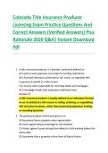 Colorado Title Insurance Producer &NewLine;Licensing Exam Practice Questions And &NewLine;Correct Answers &lpar;Verified Answers&rpar; Plus &NewLine;Rationale 2026 Q&A&vert; Instant Download &NewLine;Pdf
