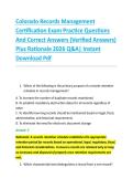 Colorado Records Management &NewLine;Certification Exam Practice Questions &NewLine;And Correct Answers &lpar;Verified Answers&rpar; &NewLine;Plus Rationale 2026 Q&A&vert; Instant &NewLine;Download Pdf  