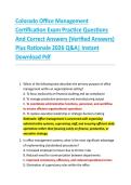 Colorado Office Management &NewLine;Certification Exam Practice Questions &NewLine;And Correct Answers &lpar;Verified Answers&rpar; &NewLine;Plus Rationale 2026 Q&A&vert; Instant &NewLine;Download Pdf 