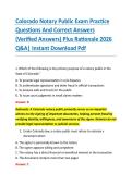 Colorado Notary Public Exam Practice &NewLine;Questions And Correct Answers &NewLine;&lpar;Verified Answers&rpar; Plus Rationale 2026 &NewLine;Q&A&vert; Instant Download Pdf