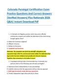 Colorado Paralegal Certification Exam &NewLine;Practice Questions And Correct Answers &NewLine;&lpar;Verified Answers&rpar; Plus Rationale 2026 &NewLine;Q&A&vert; Instant Download Pdf
