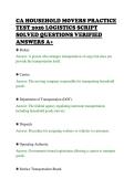 CA HOUSEHOLD MOVERS PRACTICE&NewLine;TEST 2026 LOGISTICS SCRIPT&NewLine;SOLVED QUESTIONS VERIFIED&NewLine;ANSWERS A&plus;