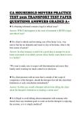 CA HOUSEHOLD MOVERS PRACTICE&NewLine;TEST 2026 TRANSPORT TEST PAPER&NewLine;QUESTIONS ANSWERS GRADED A&plus;