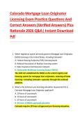Colorado Mortgage Loan Originator &NewLine;Licensing Exam Practice Questions And &NewLine;Correct Answers &lpar;Verified Answers&rpar; Plus &NewLine;Rationale 2026 Q&A&vert; Instant Download &NewLine;Pdf  