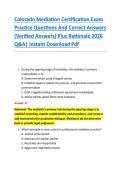 Colorado Mediation Certification Exam &NewLine;Practice Questions And Correct Answers &NewLine;&lpar;Verified Answers&rpar; Plus Rationale 2026 &NewLine;Q&A&vert; Instant Download Pdf