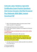 Colorado Labor Relations Specialist &NewLine;Certification Exam Practice Questions &NewLine;And Correct Answers &lpar;Verified Answers&rpar; &NewLine;Plus Rationale 2026 Q&A&vert; Instant &NewLine;Download Pdf  