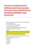 Colorado Fuel Handling Technician &NewLine;Certification Exam Practice Questions &NewLine;And Correct Answers &lpar;Verified Answers&rpar; &NewLine;Plus Rationale 2026 Q&A&vert; Instant &NewLine;Download Pdf 