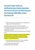 Colorado Freight Conductor &NewLine;Certification Exam Practice Questions &NewLine;And Correct Answers &lpar;Verified Answers&rpar; &NewLine;Plus Rationale 2026 Q&A&vert; Instant &NewLine;Download Pdf 
