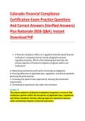 Colorado Financial Compliance &NewLine;Certification Exam Practice Questions &NewLine;And Correct Answers &lpar;Verified Answers&rpar; &NewLine;Plus Rationale 2026 Q&A&vert; Instant &NewLine;Download Pdf 