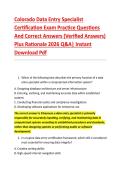 Colorado Data Entry Specialist &NewLine;Certification Exam Practice Questions &NewLine;And Correct Answers &lpar;Verified Answers&rpar; &NewLine;Plus Rationale 2026 Q&A&vert; Instant &NewLine;Download Pdf  