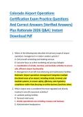Colorado Airport Operations &NewLine;Certification Exam Practice Questions &NewLine;And Correct Answers &lpar;Verified Answers&rpar; &NewLine;Plus Rationale 2026 Q&A&vert; Instant &NewLine;Download Pdf  