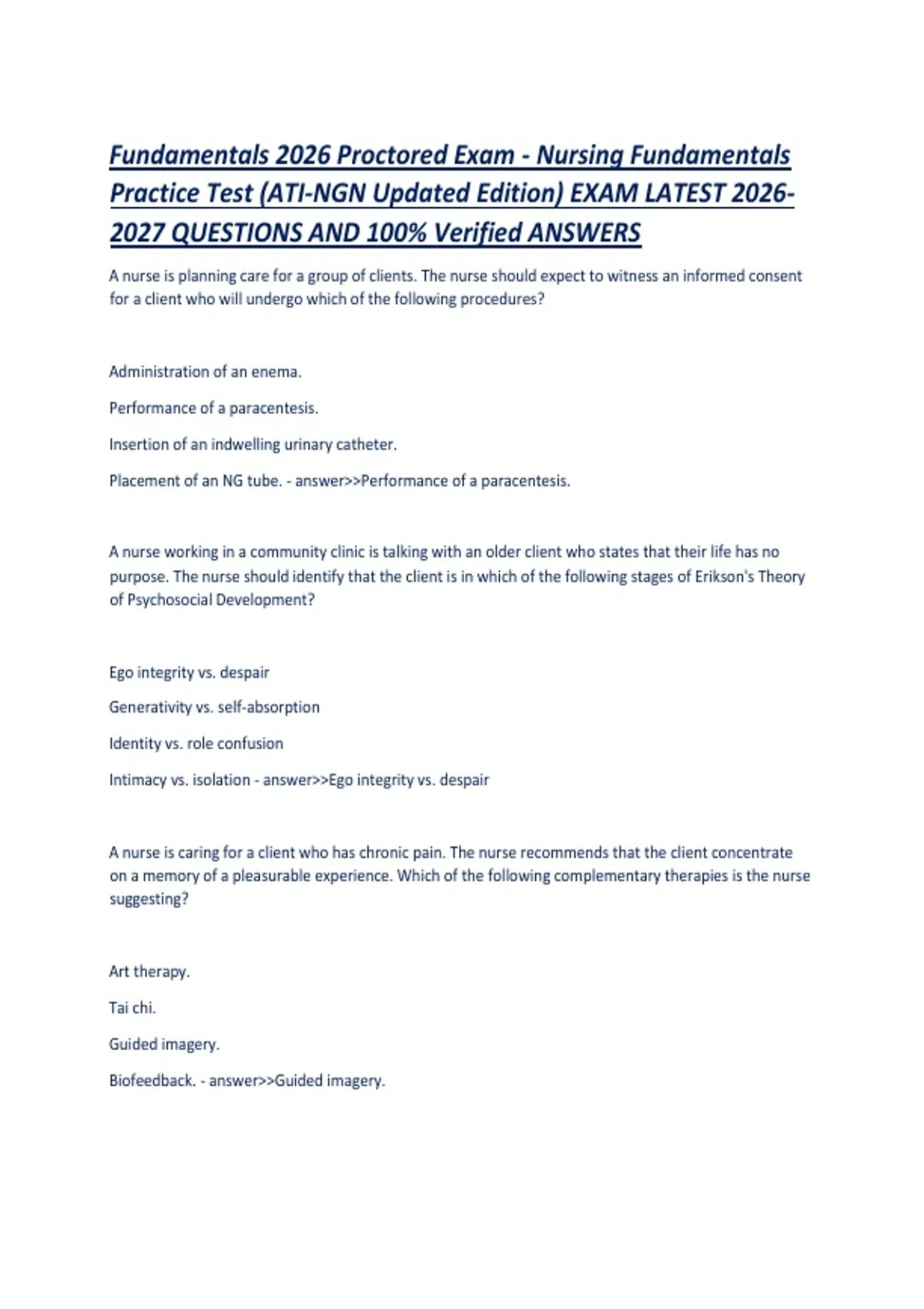 Fundamentals 2026 Proctored Exam - Nursing Fundamentals Practice Test ...