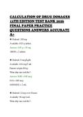 CALCULATION OF DRUG DOSAGES&NewLine;12TH EDITION TEST BANK 2026&NewLine;FINAL PAPER PRACTICE&NewLine;QUESTIONS ANSWERS ACCURATE&NewLine;A&plus;