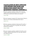 CALCULATION OF DRUG DOSAGES&NewLine;12TH EDITION TEST BANK 2026&NewLine;MEDICATION SCRIPT SOLVED&NewLine;QUESTIONS VERIFIED ANSWERS A&plus;