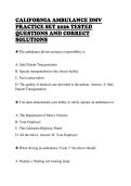 CALIFORNIA AMBULANCE DMV&NewLine;PRACTICE SET 2026 TESTED&NewLine;QUESTIONS AND CORRECT&NewLine;SOLUTIONS