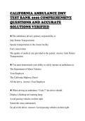 CALIFORNIA AMBULANCE DMV&NewLine;TEST BANK 2026 COMPREHENSIVE&NewLine;QUESTIONS AND ACCURATE&NewLine;SOLUTIONS VERIFIED