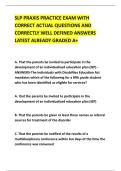 SLP PRAXIS PRACTICE EXAM WITH &NewLine;CORRECT ACTUAL QUESTIONS AND &NewLine;CORRECTLY WELL DEFINED ANSWERS &NewLine;LATEST ALREADY GRADED A&plus; 
