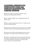 CALIFORNIA CHIROPRACTIC&NewLine;ETHICS STUDY GUIDE 2026&NewLine;COMPLETE QUESTIONS AND&NewLine;VERIFIED ANSWERS 