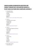 LINEAR ALGEBRA EXAMINATION QUESTIONS AND &NewLine;CORRECT ANSWER WITH EXPLANATION GRADED A&plus; &NewLine;STUDY GUIDE 