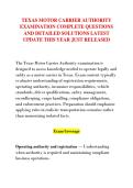 TEXAS MOTOR CARRIER AUTHORITY &NewLine;EXAMINATION COMPLETE QUESTIONS &NewLine;AND DETAILED SOLUTIONS LATEST &NewLine;UPDATE THIS YEAR JUST RELEASED 