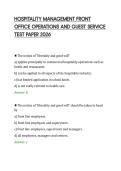 HOSPITALITY MANAGEMENT FRONT&NewLine;OFFICE OPERATIONS AND GUEST SERVICE&NewLine;TEST PAPER 2026&NewLine;