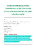 Michigan Residential Builder Licensing &NewLine;Examination Questions With Correct Answers &NewLine;&lpar;Verified Answers&rpar; Plus Rationales 2026 Q&A &vert; &NewLine;Instant Download Pdf 