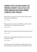 BUSINESS ETHICS DECISION MAKING FOR &NewLine;PERSONAL INTEGRITY 2026 ACTUAL TEST &NewLine;PAPER QUESTIONS SOLUTIONS VERIFIED &NewLine;COMPLETE STUDY PACKAGE 