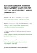 BUSINESS ETHICS DECISION MAKING FOR &NewLine;PERSONAL INTEGRITY 2026 PRACTICE TEST &NewLine;SHEET FULL SOLUTIONS CORRECT ANSWERS &NewLine;GUARANTEED PASS