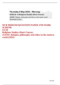 OCR GCSE Religious Studies J125&sol;01 Religion&comma; Philosophy and Ethics in the Modern World Question Paper and Mark Scheme