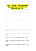 Honors Biology Final Exam Study Guide Questions with Correct Answers Only 2026