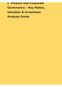 Finance and Corporate Governance &ndash; Key Ratios&comma; Valuation & Investment Analysis Guide &ndash; Comprehensive Guide to Financial Ratio Analysis&comma; Corporate Governance Principles&comma; Company Valuation Methods&comma; Capital Structure Evaluation&comma; Risk Assessment and Investmen