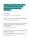 BUSINESS AND FINANCE FINAL PAPER &NewLine;2026 CERTIFICATION EVALUATION &NewLine;QUESTIONS AND ANSWERS FULL &NewLine;SOLUTION A&plus; 