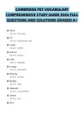 CAMBRIDGE PET VOCABULARY&NewLine;COMPREHENSIVE STUDY GUIDE 2026 FULL&NewLine;QUESTIONS AND SOLUTIONS GRADED A