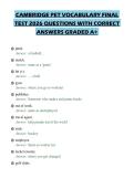 CAMBRIDGE PET VOCABULARY FINAL&NewLine;TEST 2026 QUESTIONS WITH CORRECT&NewLine;ANSWERS GRADED A&plus;